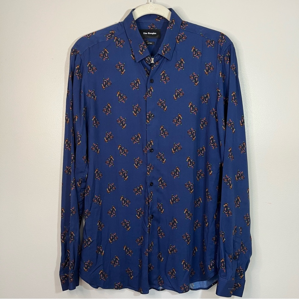 The Kooples Mens Casual Blue Patterned Long Sleeve Button Down Shirt Size Medium